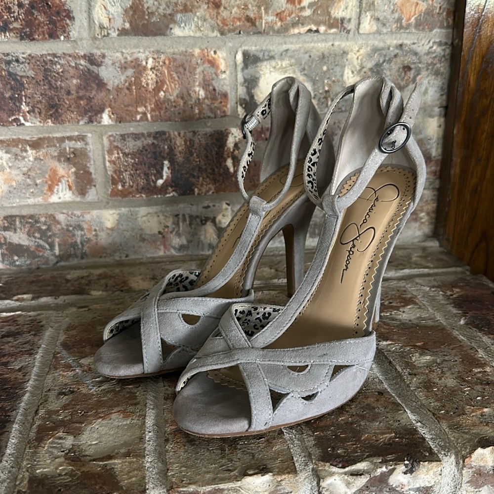Grey shade strappy Jessica Simpson pumps 2.5 inch
